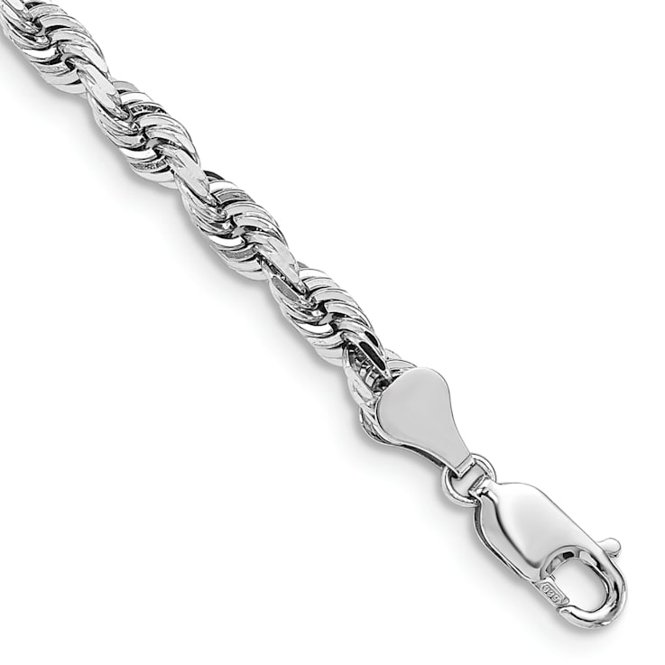 Rhodium Over 14k White Gold 5mm Diamond-Cut Quadruple Rope Link Bracelet