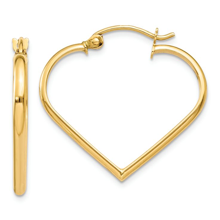 14k Yellow Gold Polished 7/8" Heart Hoop Earrings