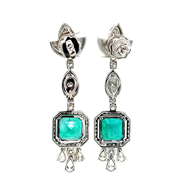 6.25 Ctw Emerald and 3.85 Ctw White Diamond Earring in 18K WG