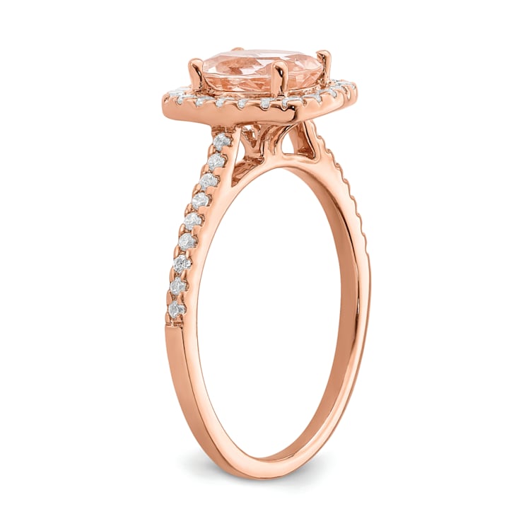 14K Rose Gold Morganite Diamond Halo Engagement Ring 1.55ctw