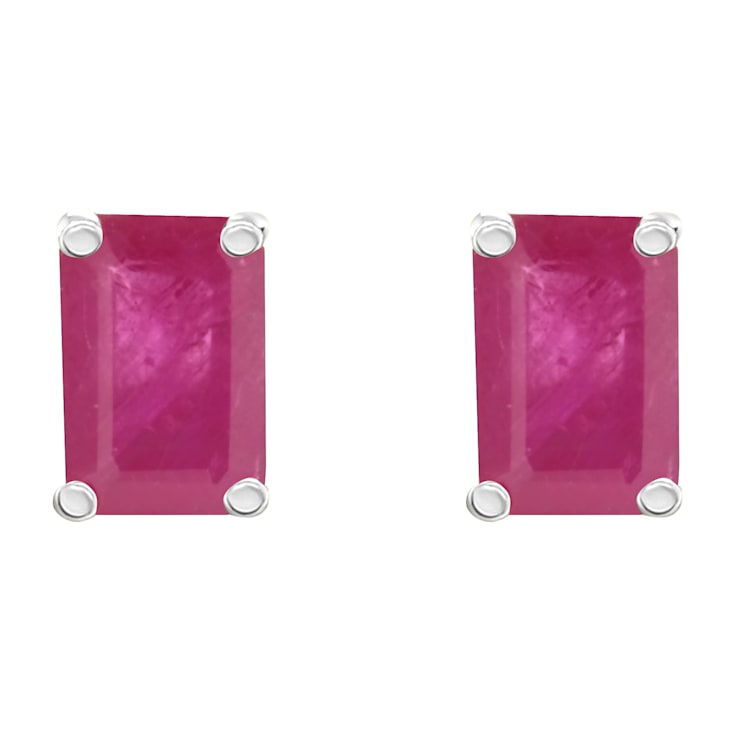 6x4mm Emerald Cut Ruby 14k White Gold Stud Earrings