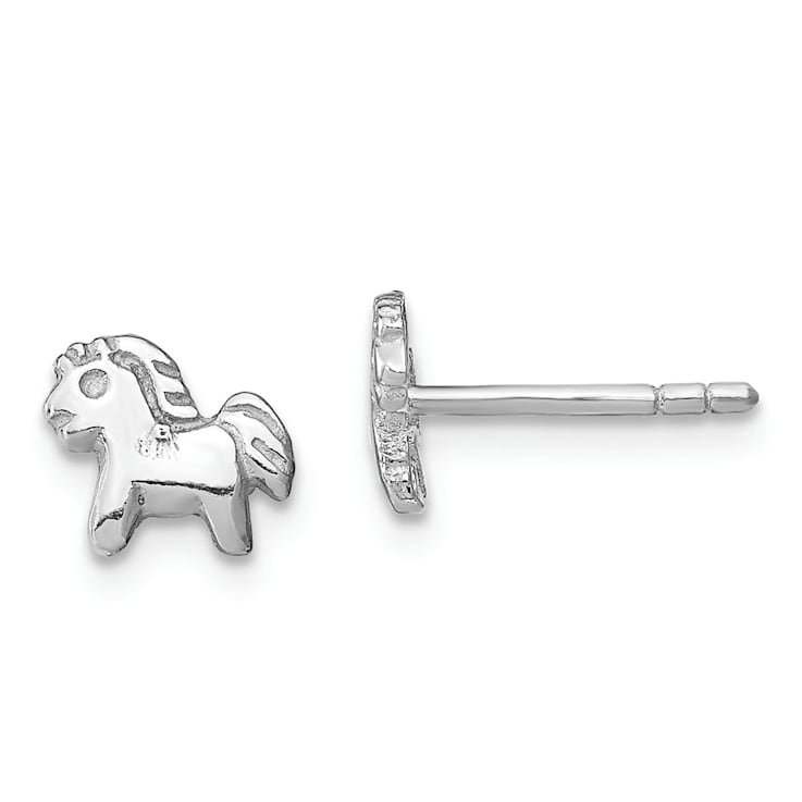 Rhodium Over Sterling Silver Pony Children's Post Earrings
