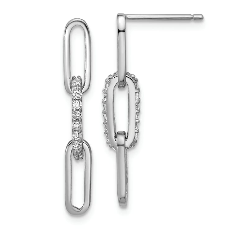 Rhodium Over Sterling Silver Polished Cubic Zirconia Paperclip Link Post
Dangle Earrings