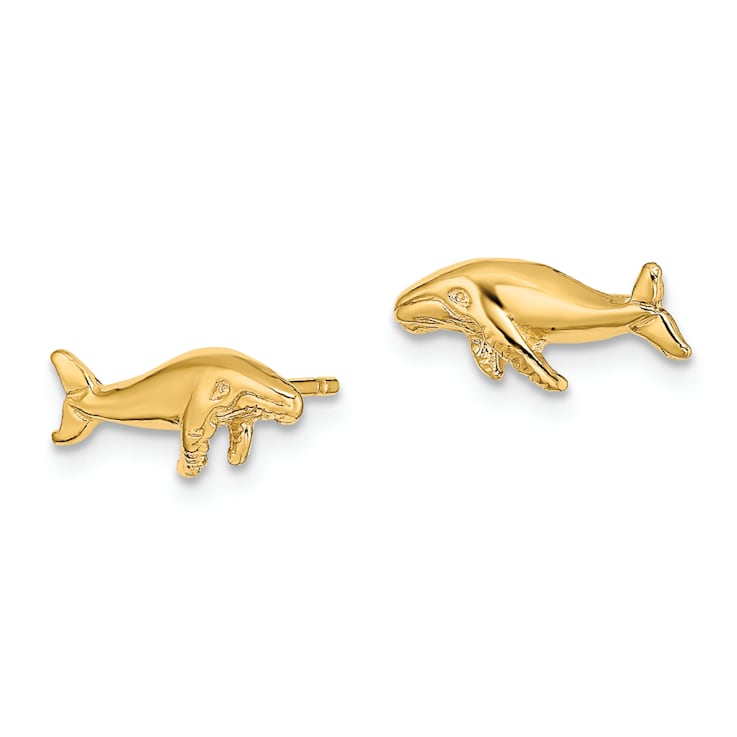 14k Yellow Gold Whale Stud Earrings