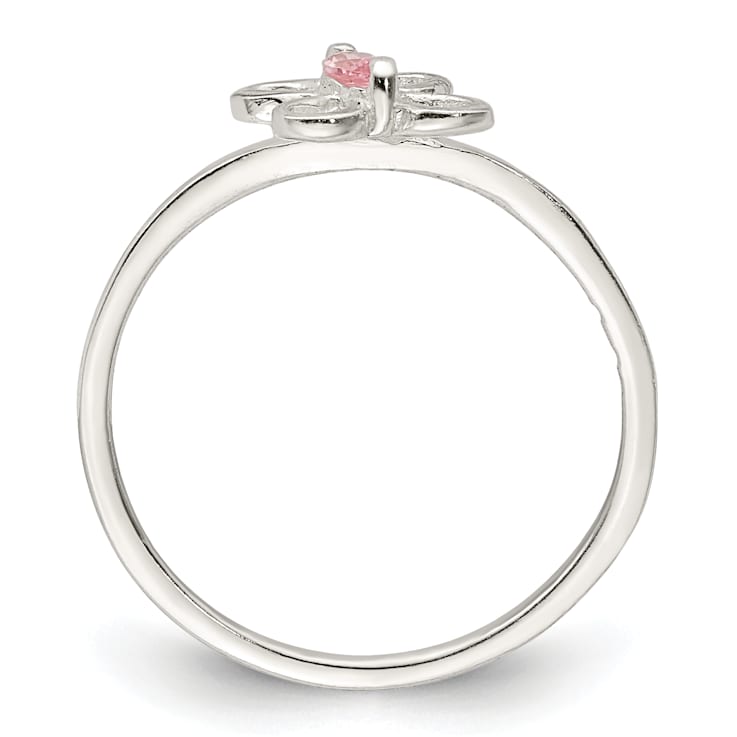 Sterling Silver Polished Pink Cubic Zirconia Butterfly Children's Ring