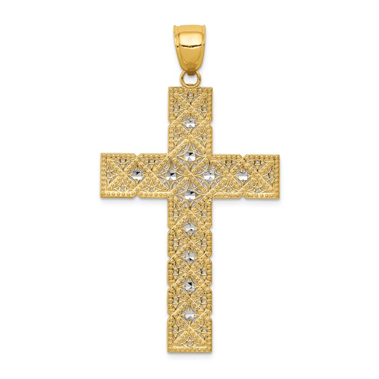 14k Two-tone Gold Textured Latin Cross Pendant