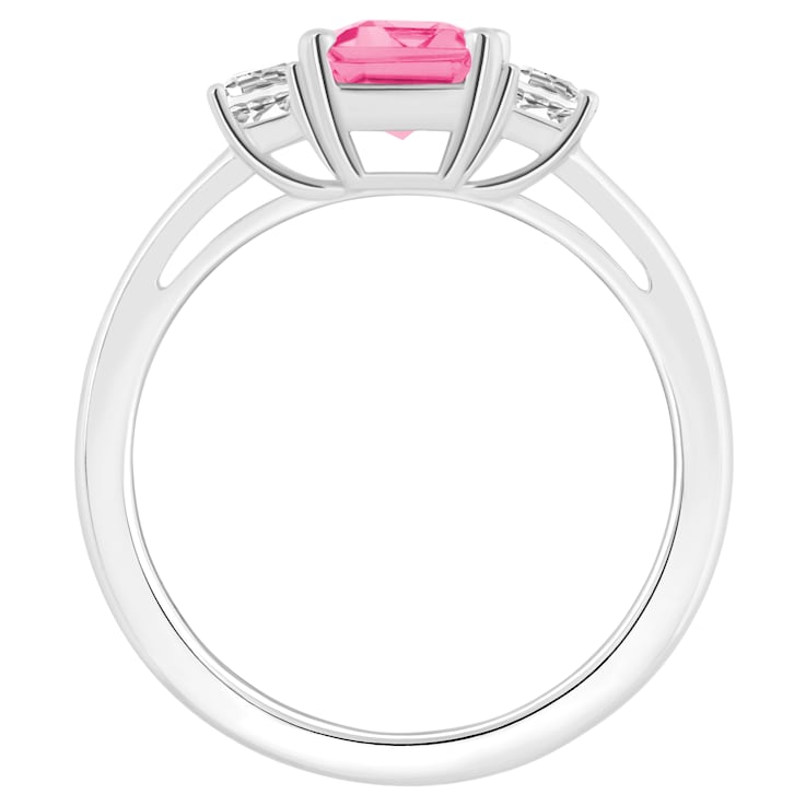 8x6mm Emerald Cut Pink Topaz And White Topaz Rhodium Over Sterling
Silver 3-Stone Ring