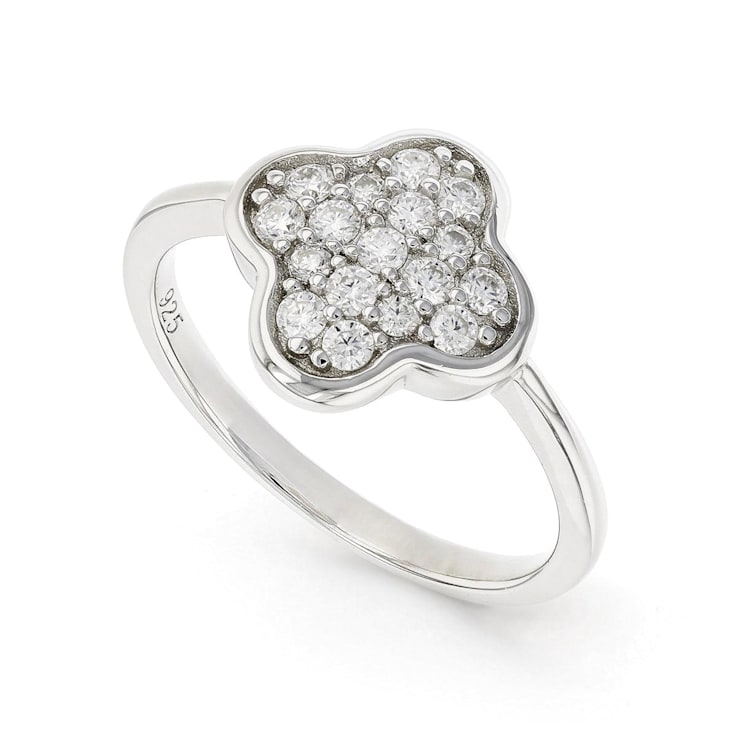 Moissanite Rhodium Over Sterling Silver 4-Leaf Clover Cluster Ring