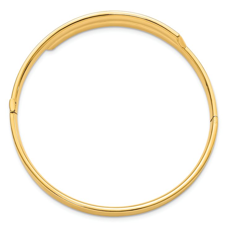 14k Yellow Gold and Rhodium Over 14k Yellow Gold 10mm Diamond-Cut
Overlap Hinged Bangle