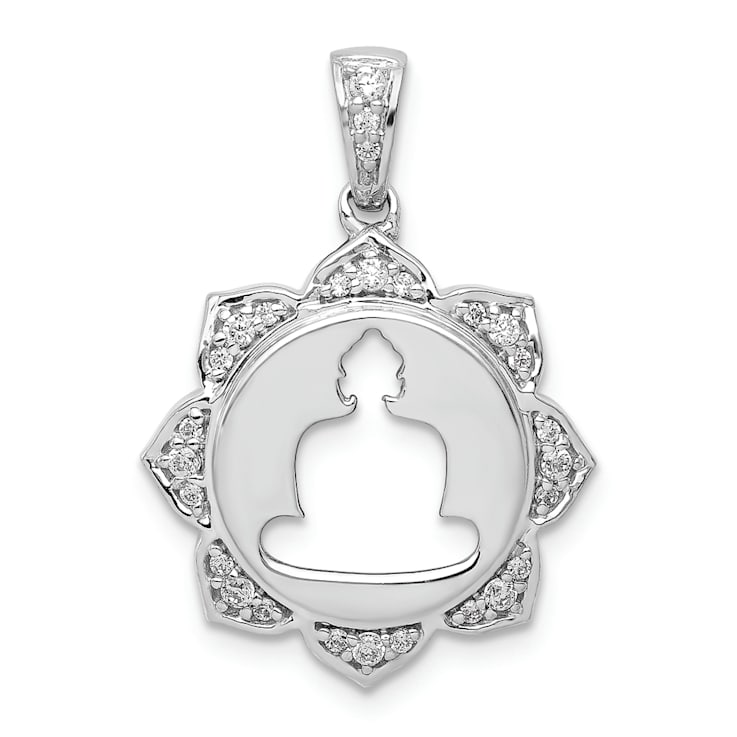 Rhodium Over 14k White Gold Diamond Buddha Pendant