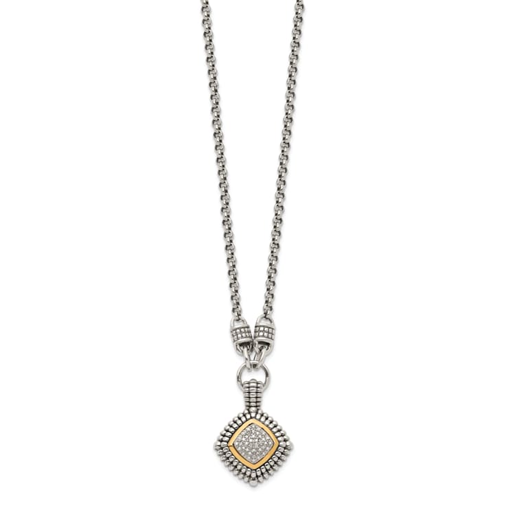 Sterling Silver Antiqued with 14K Accent Diamond Necklace