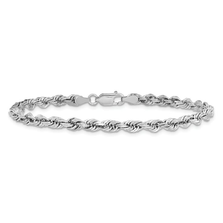 Rhodium Over 14k White Gold 4mm Diamond-Cut Quadruple Rope Link Bracelet