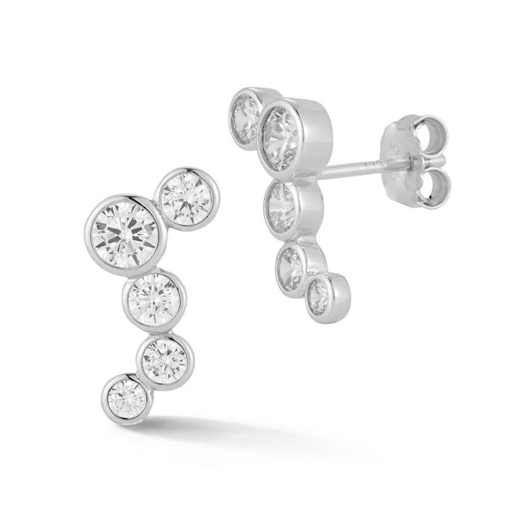 Rachel Zoe CZ Bubble ZigZag Stud Earrings in Rhodium Over Sterling Silver