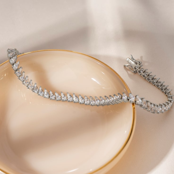 White Cubic Zirconia Platinum Over Sterling Silver Tennis Bracelet 12.50ctw