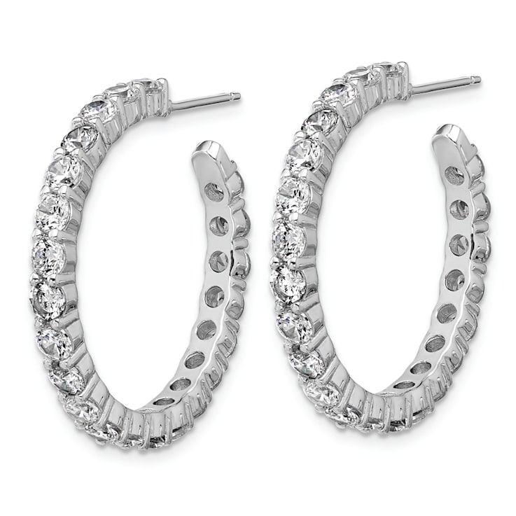 Rhodium Over Sterling Silver Polished Cubic Zirconia Post C-Hoop Earrings