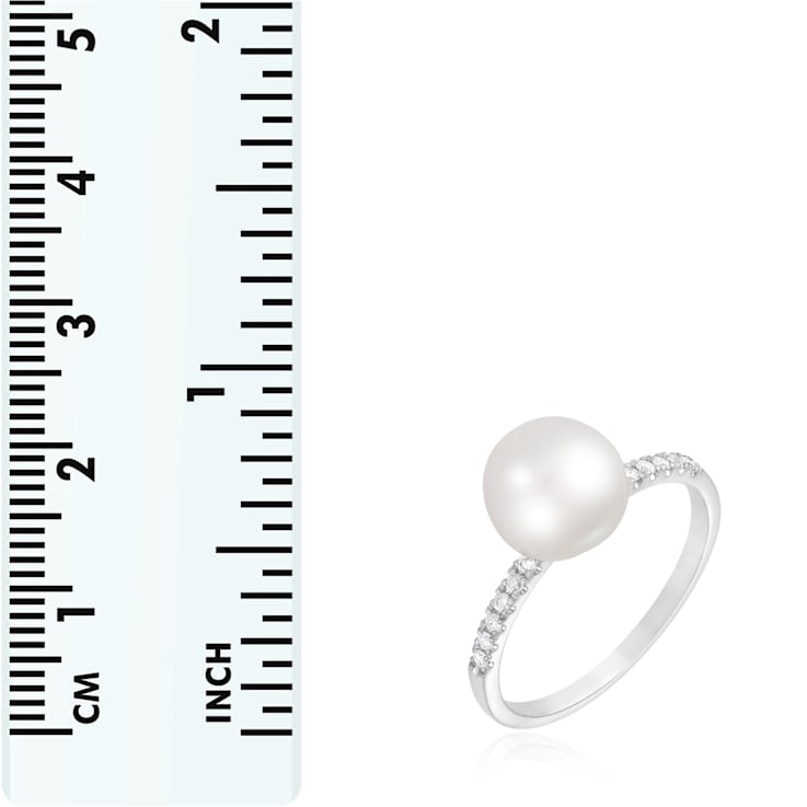 8mm White Cultured Akoya Pearl 14K White Gold Ring