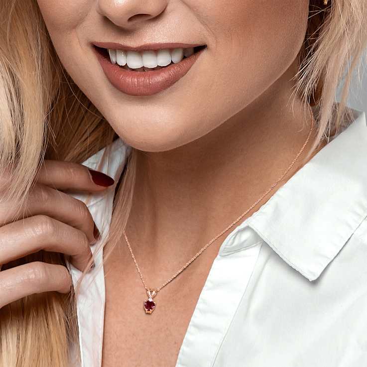 Garnet & Diamond 10K Rose Gold Pendant With Chain 0.55ctw