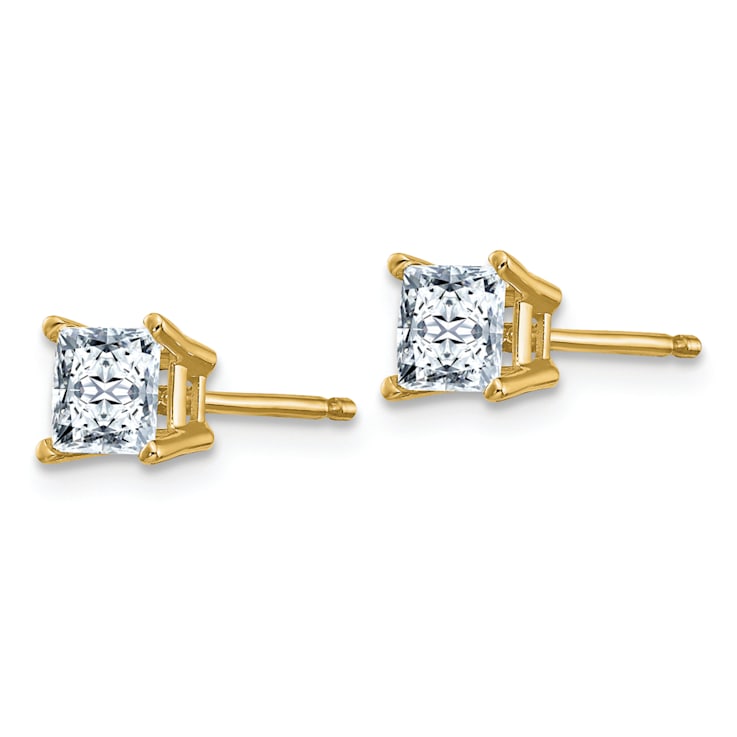 14K Yellow Gold 3/4ct. 4.0mm Princess D E F Pure Light Moissanite Earrings