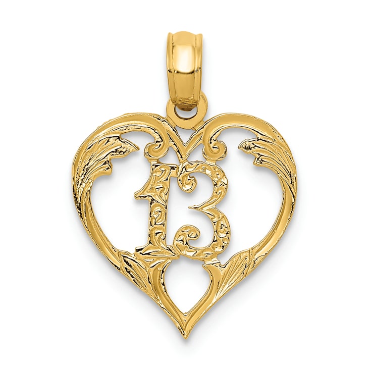 14k Yellow Gold Textured 13 in Heart Cut-out Pendant