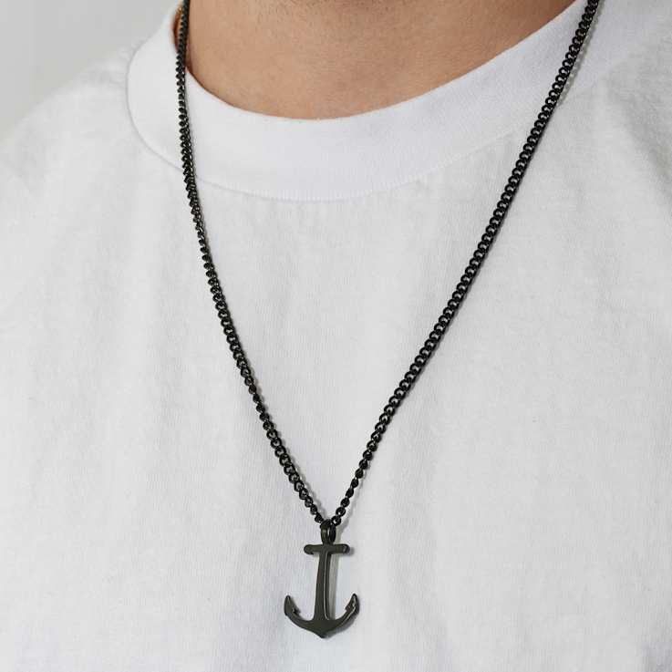 Robert Alton Men's Anchor Pendant With Chain In Black Ion-Plated
Stainless Steel
