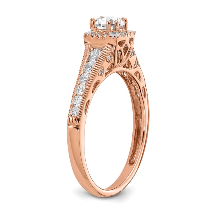 14K Rose Gold Lab Grown Diamond VS/SI GH, Fancy Halo Complete Engagement
Ring 0.894ctw