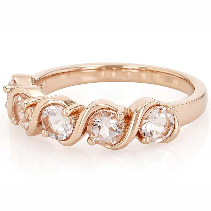 Morganite Round Station Band Ring In 18K Rose Gold Over Sterling Silver 0.94ctw