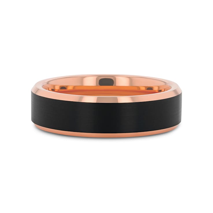 HAYDEN Rose Gold Plated Tungsten Polished Beveled Ring with Brushed
Black Center 6mm