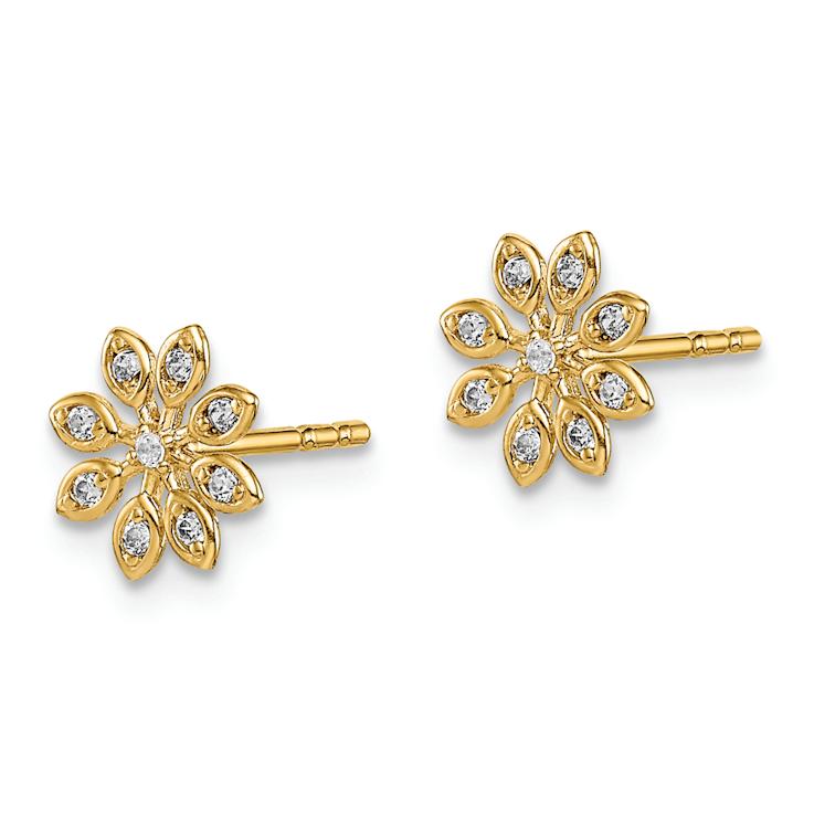 14k Yellow Gold Children's Cubic Zirconia 7.9mm Flower Stud Earrings