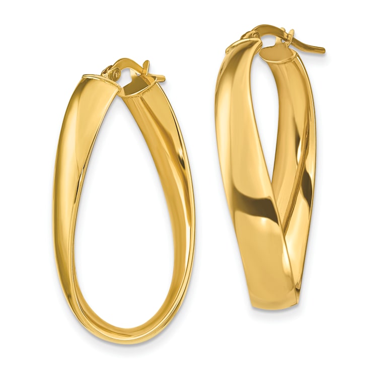 14k Yellow Gold 9/16" Twisted Oval Hoop Earrings