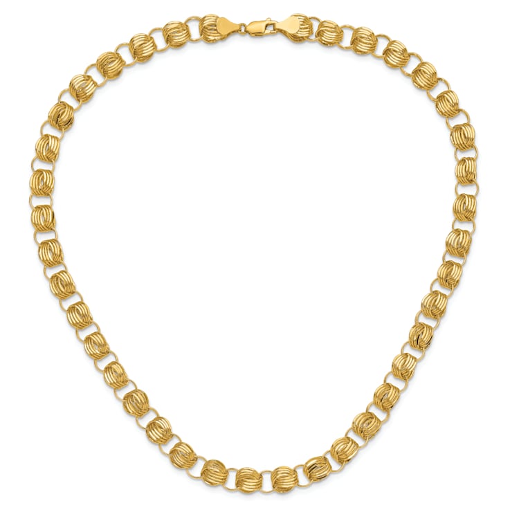14K Yellow Gold Polished Fancy Diamond-cut Triple Link Necklace