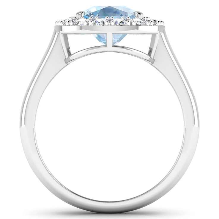 3.51ctw Blue Aquamarine and Diamond 14K White Gold Halo Ring