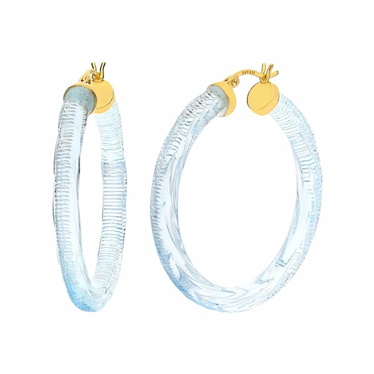 14K Yellow Gold Over Sterling Silver Painted Hoops in Light Blue