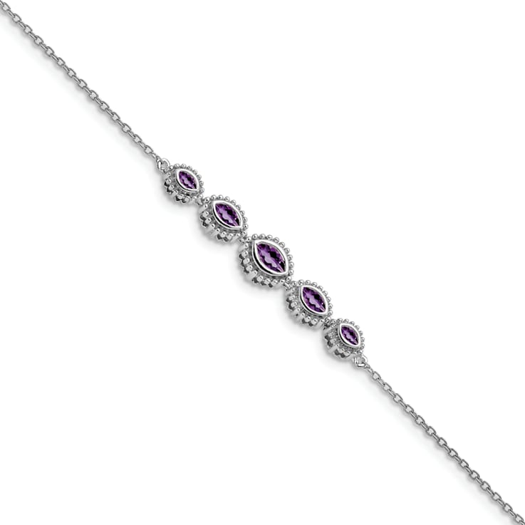 Rhodium Over 14k White Gold Marquise Amethyst Bracelet