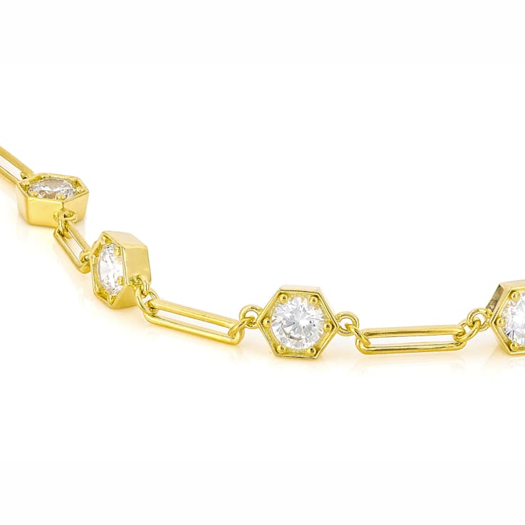 CZ Station Bracelet In 18K Gold Over Sterling Silver