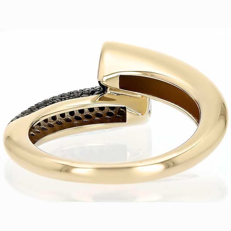 Black Spinel Bypass Ring In 18K Gold Over Sterling Silver