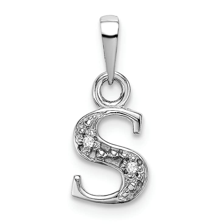 Rhodium Over 10k White Gold Accent Diamond Letter S Initial Pendant