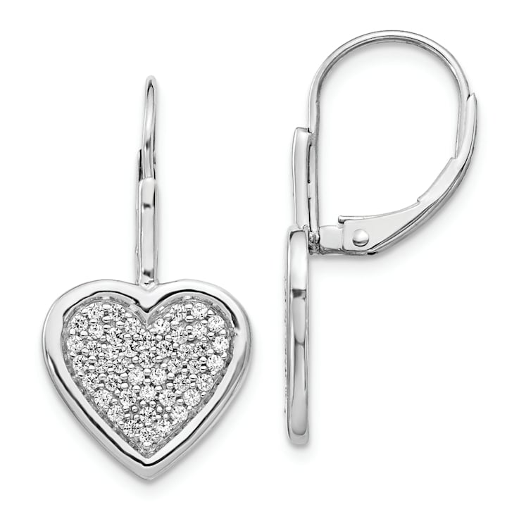 Rhodium Over 14k White Gold Diamond Fancy Heart Dangle Earrings