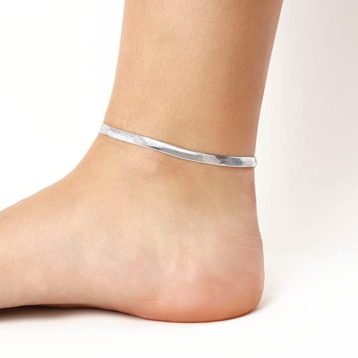 Sterling Silver Polished Herringbone Anklet