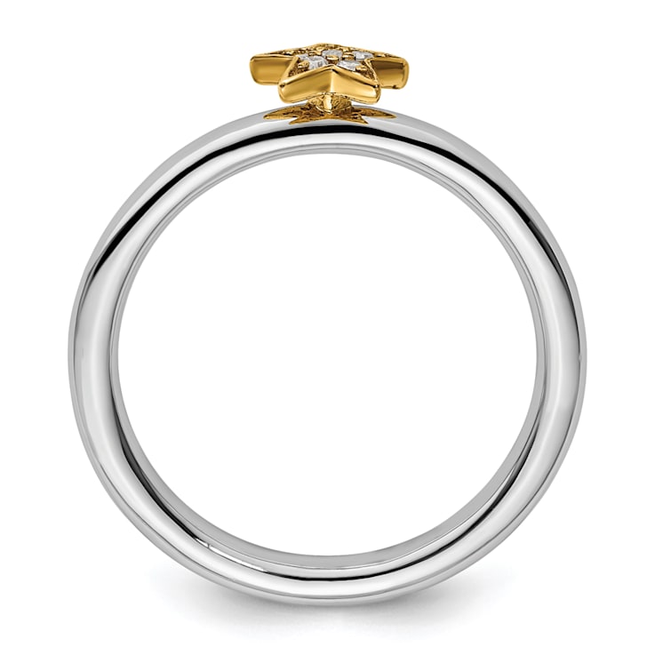 14K Yellow Gold Over Sterling Silver Stackable Expression Diamond Star
Ring 0.036ctw