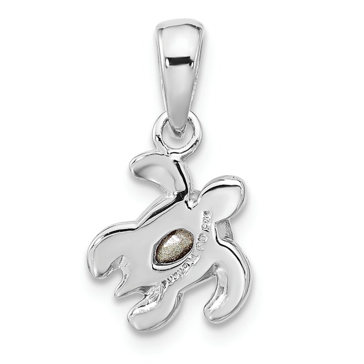 Rhodium Over Sterling Silver Antiqued Crystal Jan Birthstone Turtle Pendant