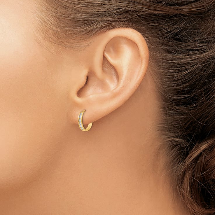 14K Yellow Gold Cubic Zirconia Hinged Hoop Earrings