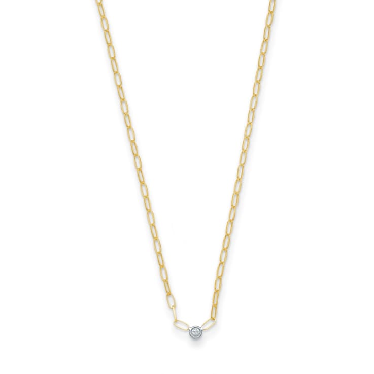 14K Yellow Gold with White Rhodium Diamond Oval Link 18 Inch Necklace