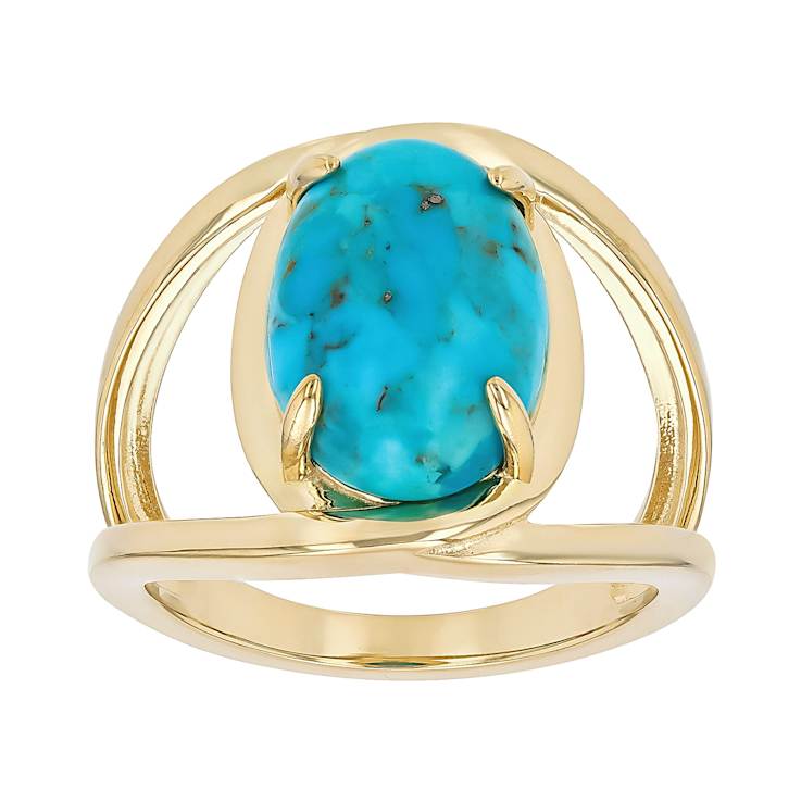 Turquoise Oval Solitaire Ring In 18K Gold Over Sterling Silver 14x10mm