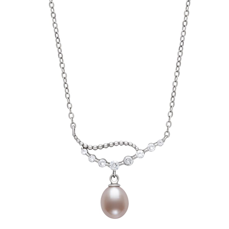 Sterling Silver Freshwater Pearl and Cubic Zirconia Necklace