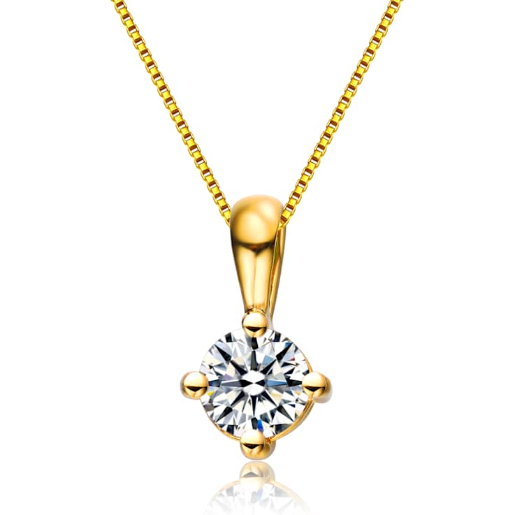 CZ Solitaire Pendant In 14K Gold Over Sterling Silver
