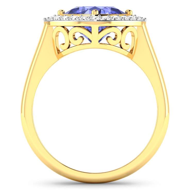 Cushion Cut Violet Tanzanite and White Diamond 14K Yellow Gold Halo Ring
2.23 ctw