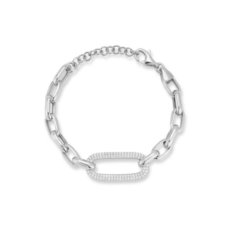 Sterling Statements Rhodium Over Sterling Silver Pave Oval Link Bracelet
