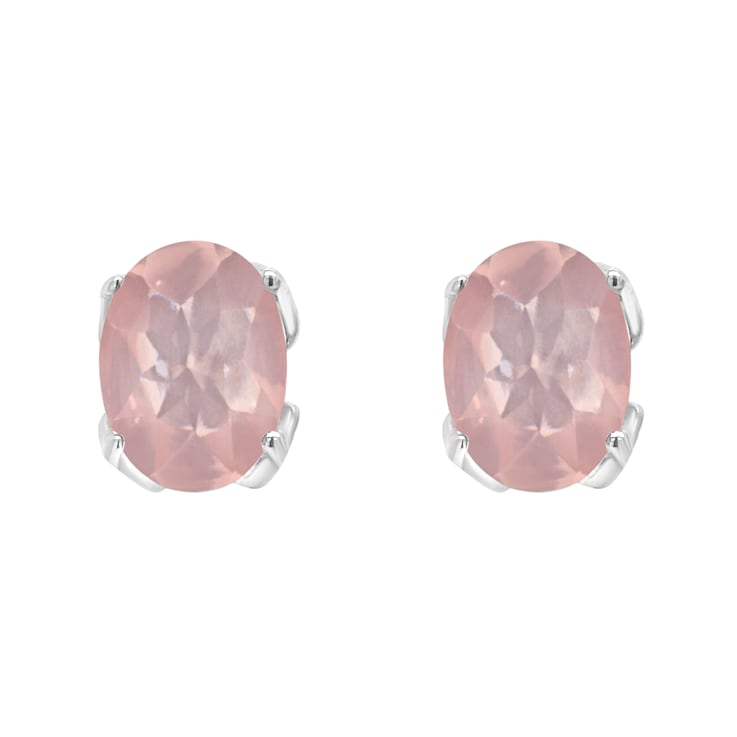 8x6mm Oval Rose Quartz Rhodium Over Sterling Silver Stud Earrings