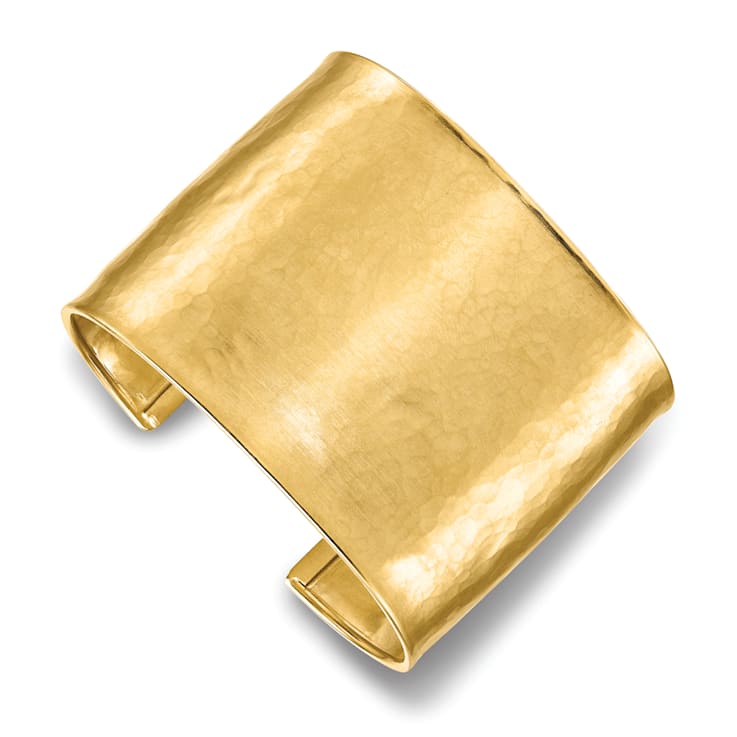 14K Yellow Gold Hammered 47mm Wide Cuff Bangle