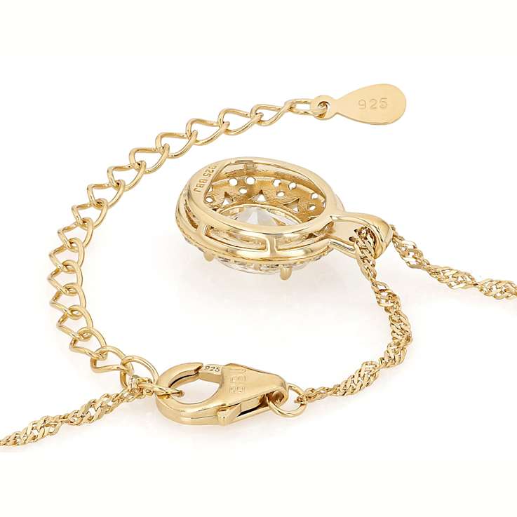 Diamond Simulant Oval, Champagne Diamond And White Zircon Pendant
Necklace In 18K Gold Over Sterling Silver 2.85ctw